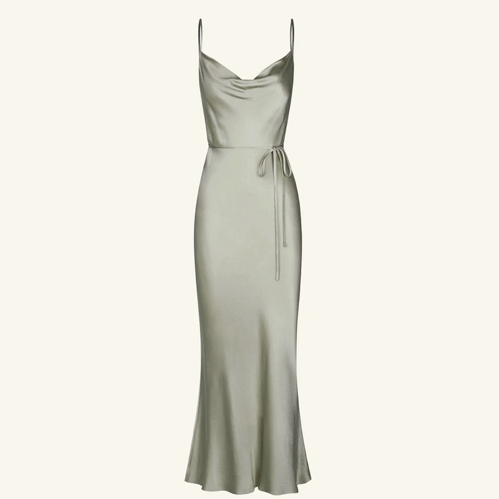 Shona Joy Midi Sage Slip Bridesmaid Dress, Size 4 $ 260